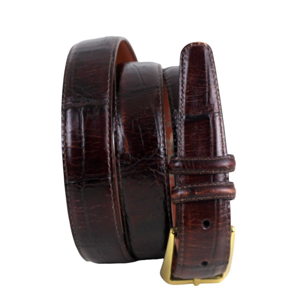 Orvis BROWN REAL LEATHER CROCO PRINT 1 1/8"Wd CASUAL DRESS MEN'S BELT Sz 44 (14B